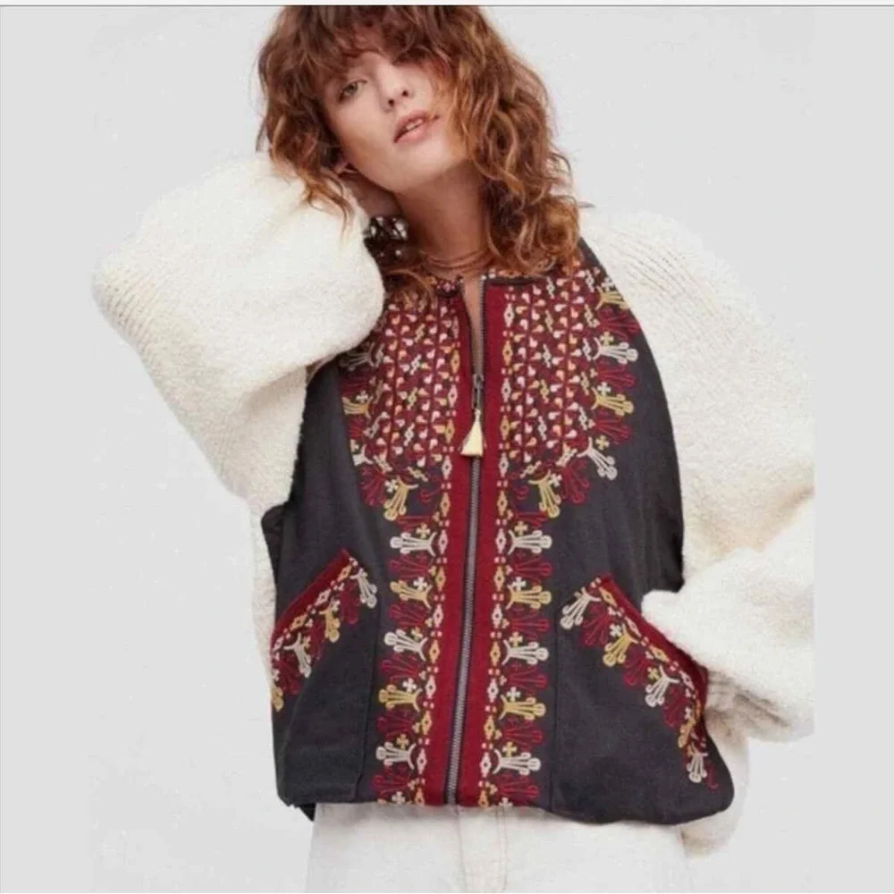 Free People Two Faced Embroidered Jacket in Ivory SZ L - Picture 1 of 14